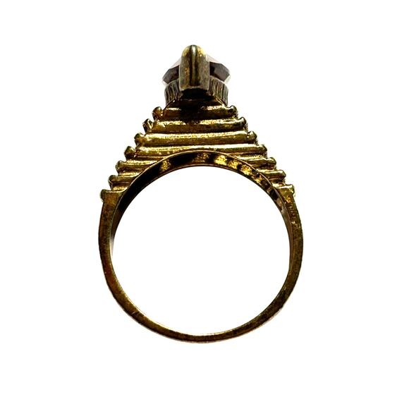 Vintage Cocktail Ring textured gold band purple marquise center stone Size 7 - Picture 6 of 8